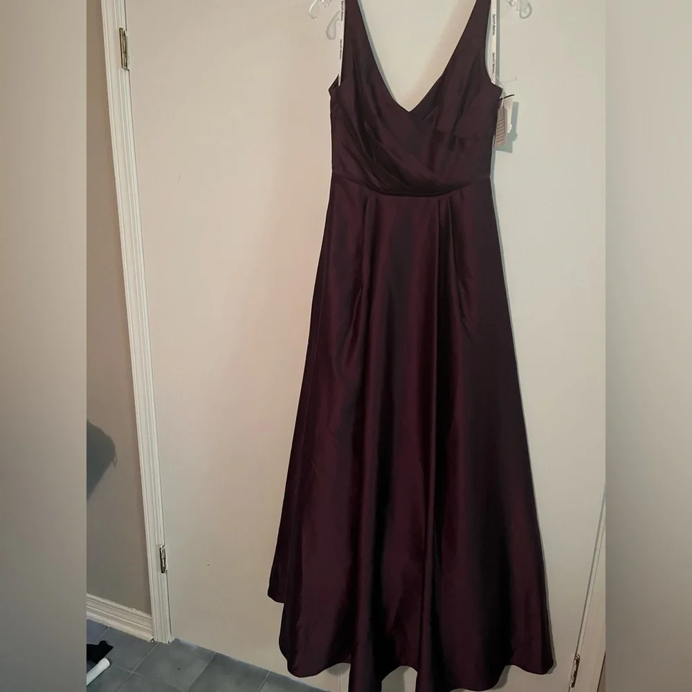 David’s Bridal Long purple satin tank bridesmaid dress - Picture 2 of 8